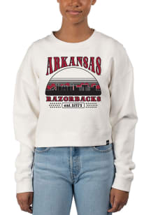 Uscape Arkansas Razorbacks Womens White Pigment Dyed Crop Crew Sweatshirt
