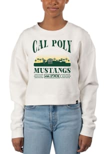Uscape Cal Poly Mustangs Womens White Pigment Dyed Crop Crew Sweatshirt