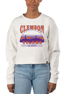 Uscape Clemson Tigers Womens White Pigment Dyed Crop Crew Sweatshirt