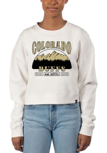 Uscape Colorado Buffaloes Womens White Pigment Dyed Crop Crew Sweatshirt