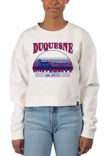 Uscape Duquesne Dukes Womens White Pigment Dyed Crop Crew Sweatshirt