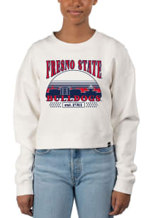 Uscape Fresno State Bulldogs Womens White Pigment Dyed Crop Crew Sweatshirt
