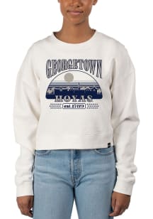 Uscape Georgetown Hoyas Womens White Pigment Dyed Crop Crew Sweatshirt