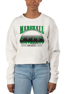 Uscape Marshall Thundering Herd Womens White Pigment Dyed Crop Crew Sweatshirt