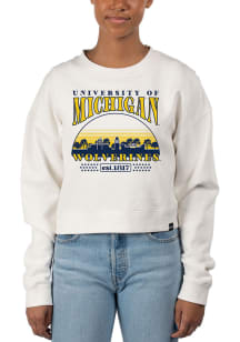 Womens Michigan Wolverines White Uscape Pigment Dyed Crop Crew Sweatshirt