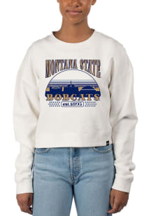 Uscape Montana State Bobcats Womens White Pigment Dyed Crop Crew Sweatshirt