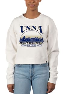 Uscape Navy Midshipmen Womens White Pigment Dyed Crop Crew Sweatshirt
