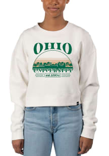 Uscape Ohio Bobcats Womens White Pigment Dyed Crop Crew Sweatshirt