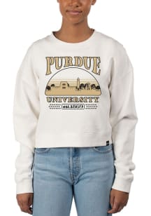 Uscape Purdue Boilermakers Womens White Pigment Dyed Crop Crew Sweatshirt