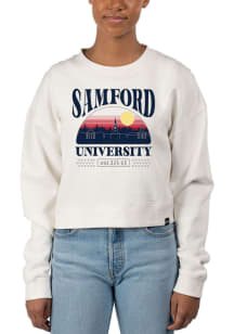 Uscape Samford University Bulldogs Womens White Pigment Dyed Crop Crew Sweatshirt