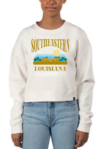 Uscape Southeastern Louisiana Lions Womens White Pigment Dyed Crop Crew Sweatshirt
