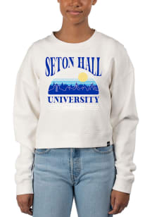 Uscape Seton Hall Pirates Womens White Pigment Dyed Crop Crew Sweatshirt