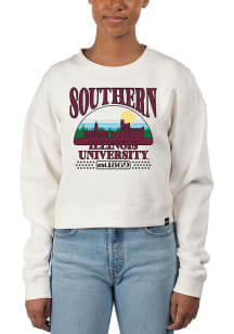 Uscape Southern Illinois Salukis Womens White Pigment Dyed Crop Crew Sweatshirt