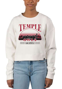 Uscape Temple Owls Womens White Pigment Dyed Crop Crew Sweatshirt