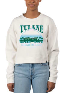 Uscape Tulane Green Wave Womens White Pigment Dyed Crop Crew Sweatshirt