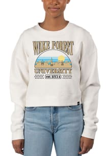 Uscape Wake Forest Demon Deacons Womens White Pigment Dyed Crop Crew Sweatshirt