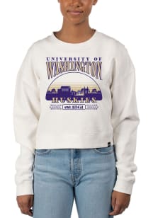 Womens Washington Huskies White Uscape Pigment Dyed Crop Crew Sweatshirt