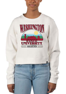 Uscape Washington State Cougars Womens White Pigment Dyed Crop Crew Sweatshirt