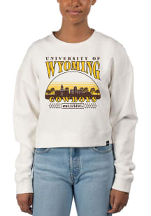Uscape Wyoming Cowboys Womens White Pigment Dyed Crop Crew Sweatshirt