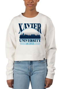 Uscape Xavier Musketeers Womens White Pigment Dyed Crop Crew Sweatshirt