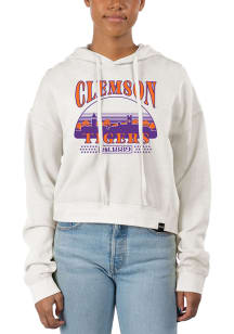 Uscape Clemson Tigers Womens White Pigment Dyed Crop Hooded Sweatshirt