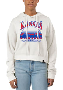 Uscape Kansas Jayhawks Womens White Pigment Dyed Crop Hooded Sweatshirt