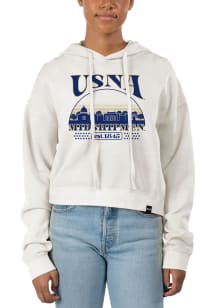 Uscape Navy Midshipmen Womens White Pigment Dyed Crop Hooded Sweatshirt