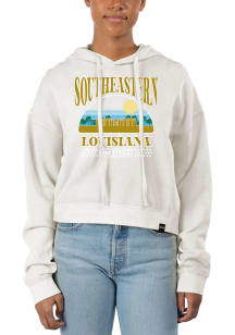 Uscape Southeastern Louisiana Lions Womens White Pigment Dyed Crop Hooded Sweatshirt