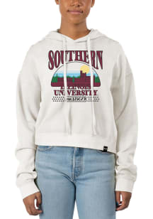 Uscape Southern Illinois Salukis Womens White Pigment Dyed Crop Hooded Sweatshirt