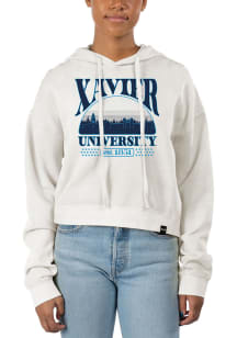 Uscape Xavier Musketeers Womens White Pigment Dyed Crop Hooded Sweatshirt