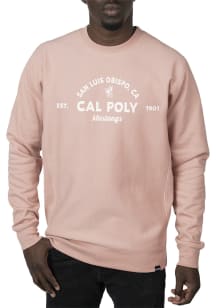 Uscape Cal Poly Mustangs Mens Pink Banner Heavyweight Long Sleeve Crew Sweatshirt