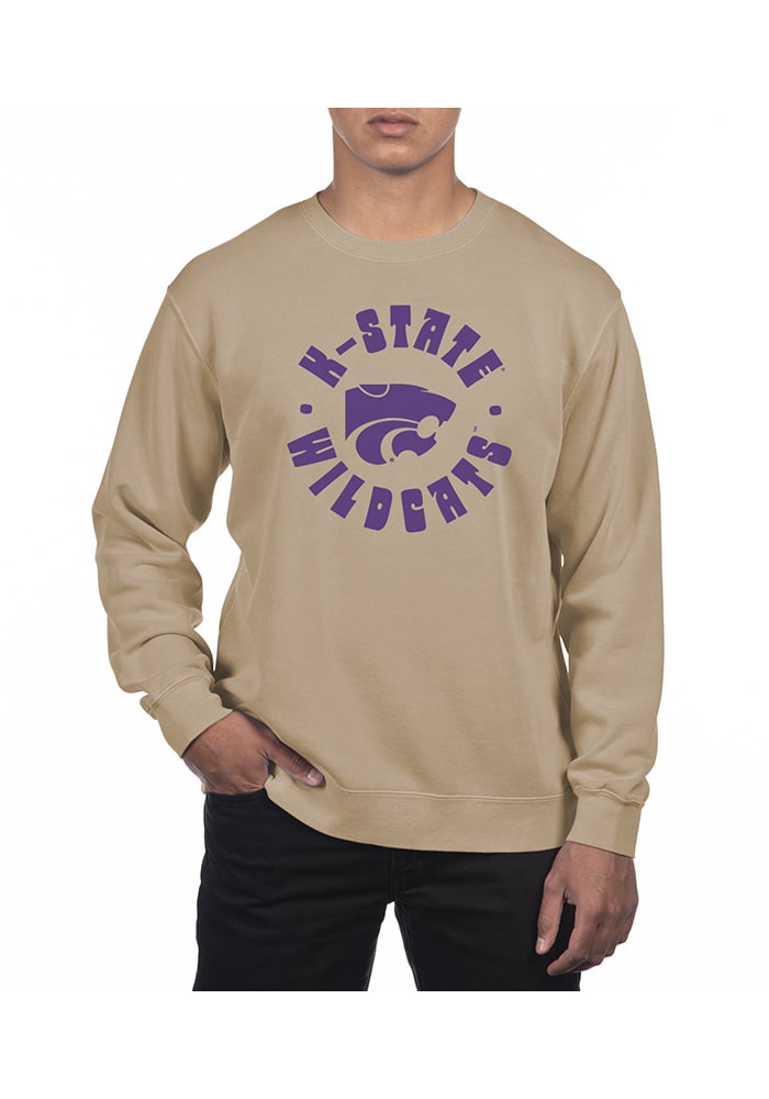 Uscape K-State Wildcats Mens Tan Pigment Dyed Fleece Long Sleeve Crew Sweatshirt