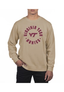 Uscape Virginia Tech Hokies Mens Tan Pigment Dyed Fleece Long Sleeve Crew Sweatshirt