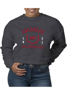 Uscape Arkansas Razorbacks Womens Black Pigment Dyed Crop Crew Sweatshirt