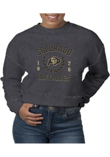 Uscape Colorado Buffaloes Womens Black Pigment Dyed Crop Crew Sweatshirt