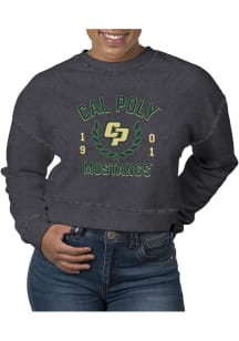 Uscape Cal Poly Mustangs Womens Black Pigment Dyed Crop Crew Sweatshirt