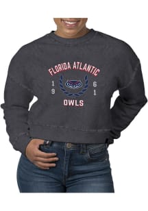 Uscape Florida Atlantic Owls Womens Black Pigment Dyed Crop Crew Sweatshirt