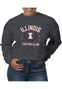 Uscape Illinois Fighting Illini Womens Black Pigment Dyed Crop Crew Sweatshirt