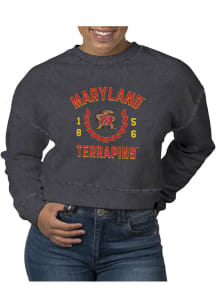 Womens Maryland Terrapins Black Uscape Pigment Dyed Crop Crew Sweatshirt