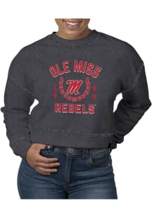 Uscape Ole Miss Rebels Womens Black Pigment Dyed Crop Crew Sweatshirt