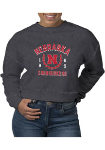 Uscape Nebraska Cornhuskers Womens Black Pigment Dyed Crop Crew Sweatshirt