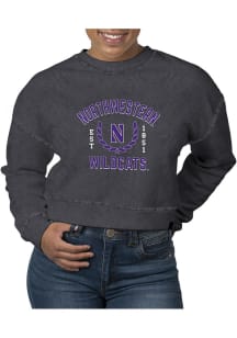 Uscape Northwestern Wildcats Womens Black Pigment Dyed Crop Crew Sweatshirt