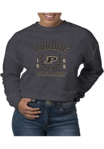 Uscape Purdue Boilermakers Womens Black Pigment Dyed Crop Crew Sweatshirt