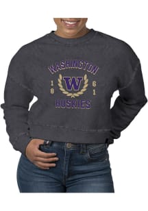 Uscape Washington Huskies Womens Black Pigment Dyed Crop Crew Sweatshirt