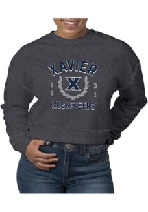 Uscape Xavier Musketeers Womens Black Pigment Dyed Crop Crew Sweatshirt