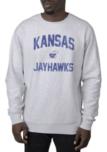 Uscape Kansas Jayhawks Mens Grey Premium Heavyweight Long Sleeve Crew Sweatshirt