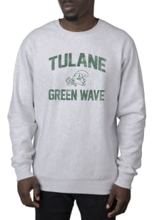 Uscape Tulane Green Wave Mens Grey Premium Heavyweight Long Sleeve Crew Sweatshirt