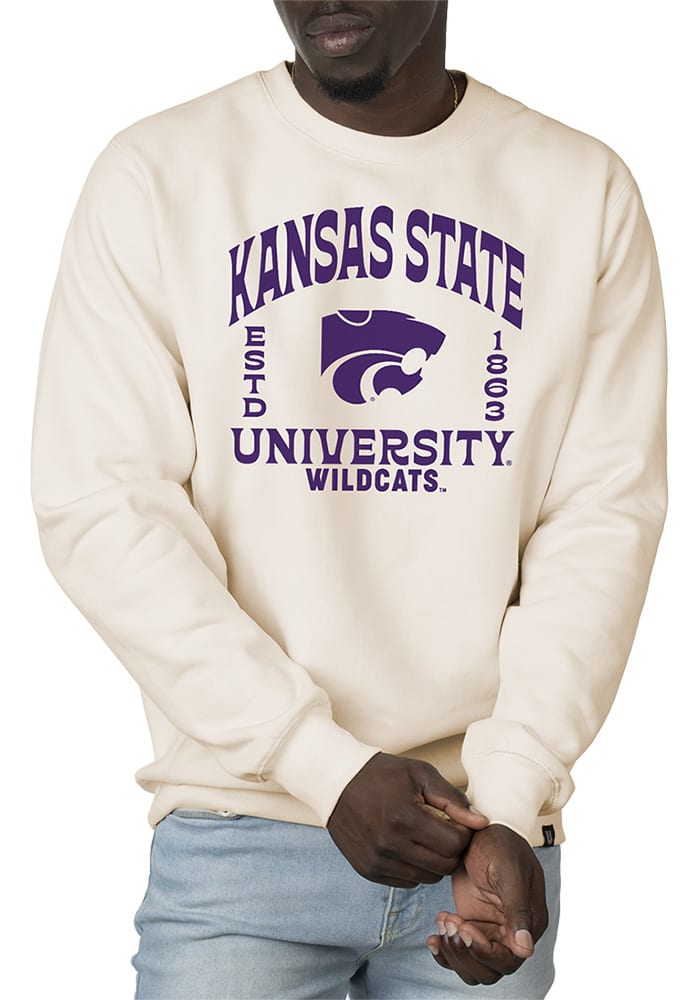 Uscape K-State Wildcats Mens White Premium Heavyweight Long Sleeve Crew Sweatshirt
