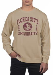 Uscape Florida State Seminoles Mens Tan Pigment Dyed Fleece Long Sleeve Crew Sweatshirt