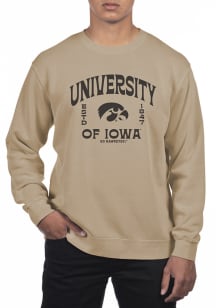 Uscape Iowa Hawkeyes Mens Tan Pigment Dyed Fleece Long Sleeve Crew Sweatshirt